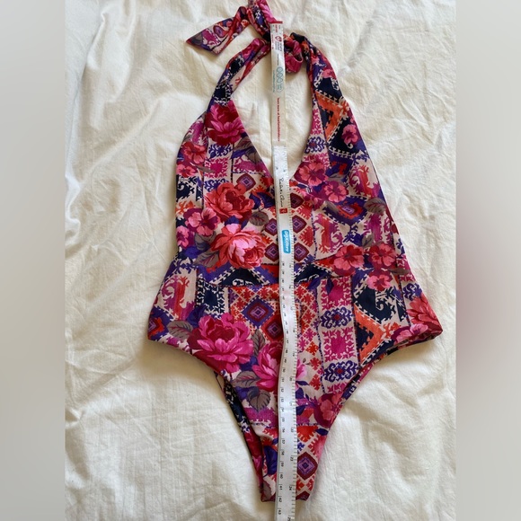 Merilee Swimwear Pink Floral One Piece Halter Neck Reversible Swimsuit NWT - Picture 3 of 7